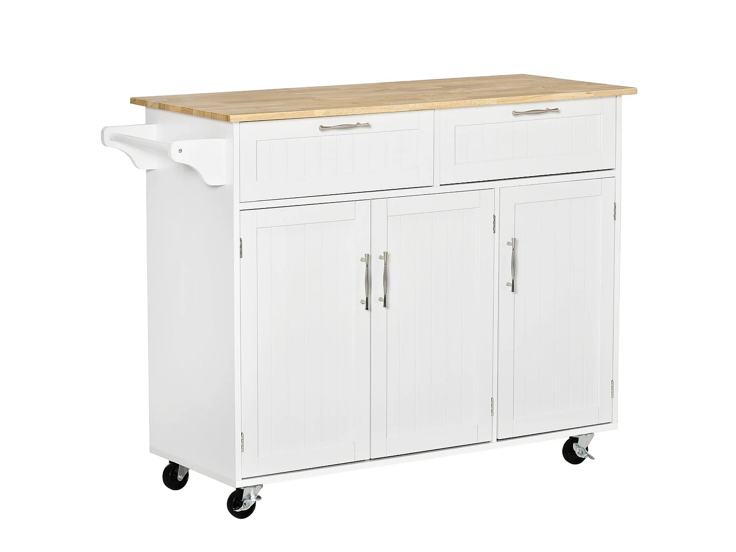 Nave White Wooden Kitchen Island 2 Drawers 3 Doors