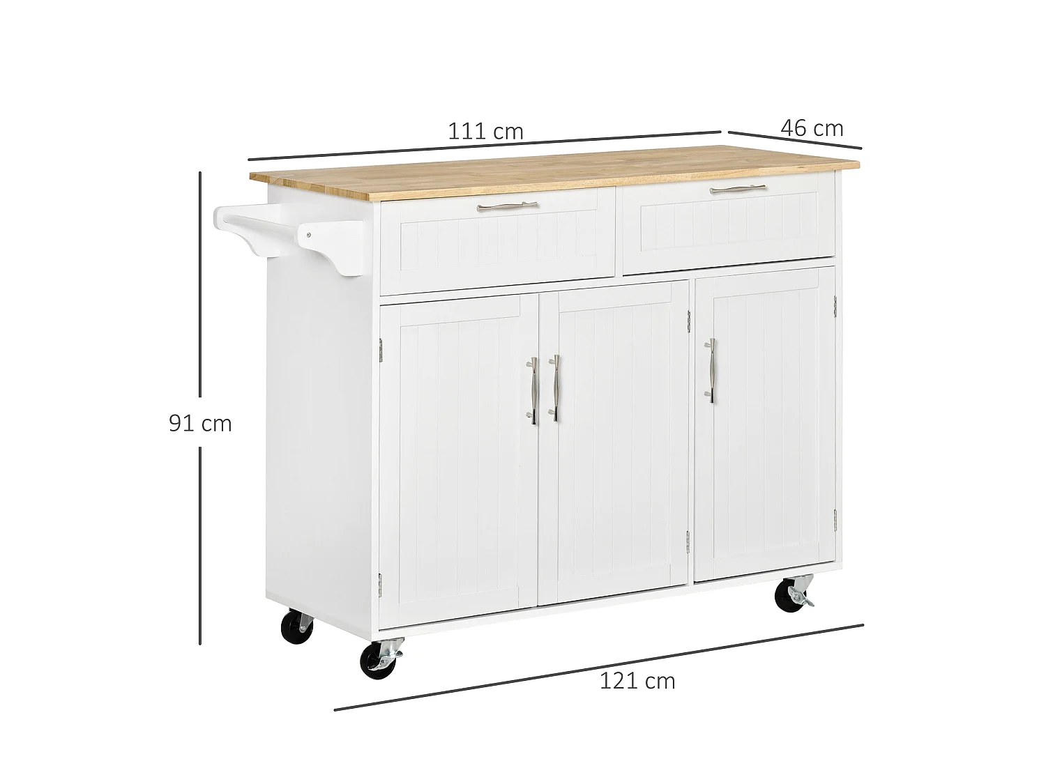 Nave White Wooden Kitchen Island 2 Drawers 3 Doors