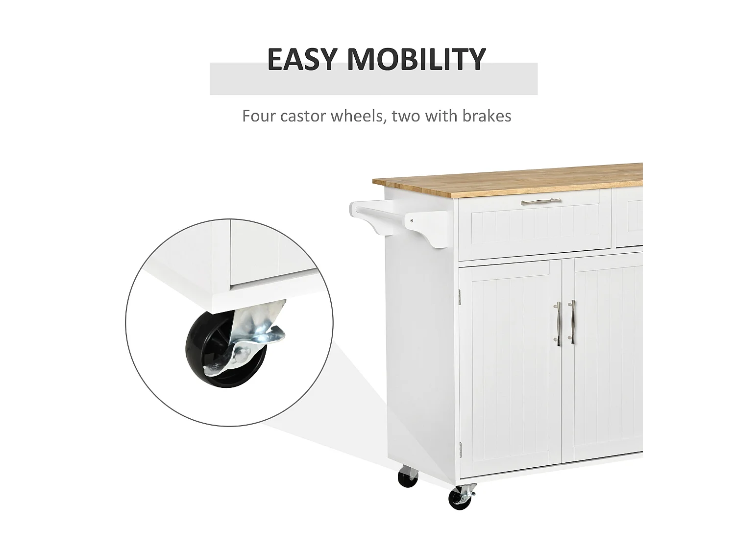 Nave White Wooden Kitchen Island 2 Drawers 3 Doors