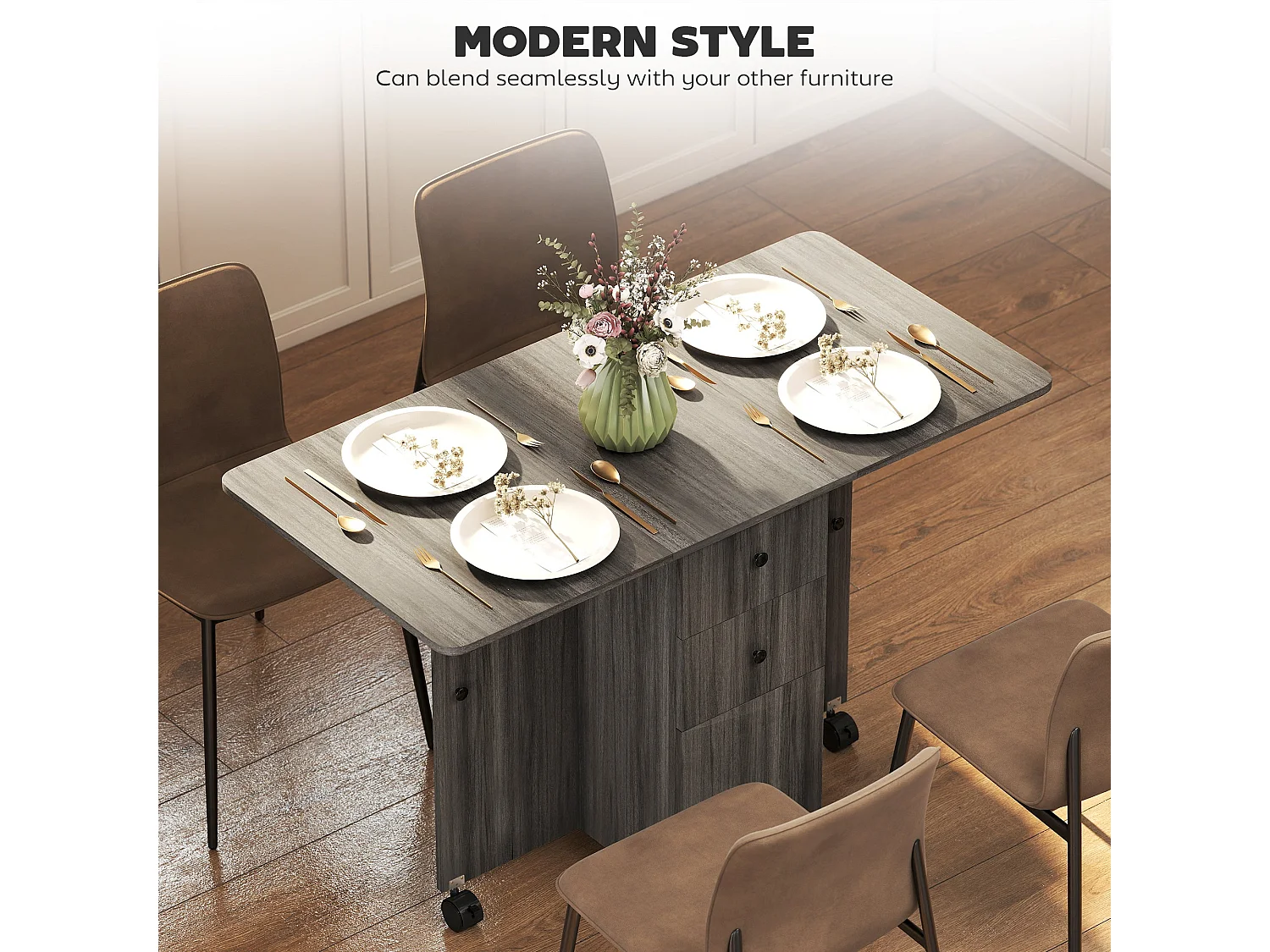 Todiralo Grey Drop Leaf Dining Table with Integrated Storage for 6