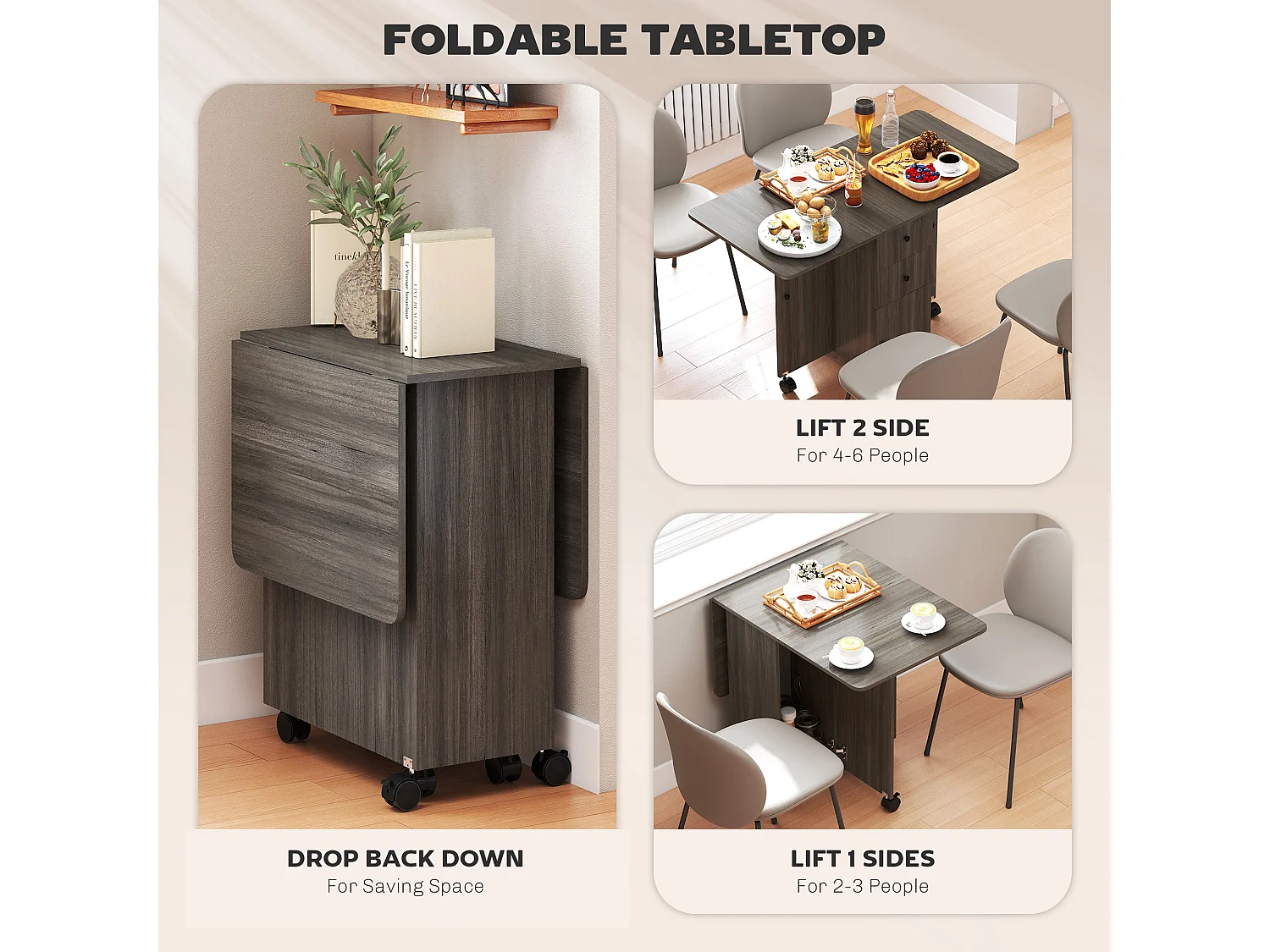 Todiralo Grey Drop Leaf Dining Table with Integrated Storage for 6