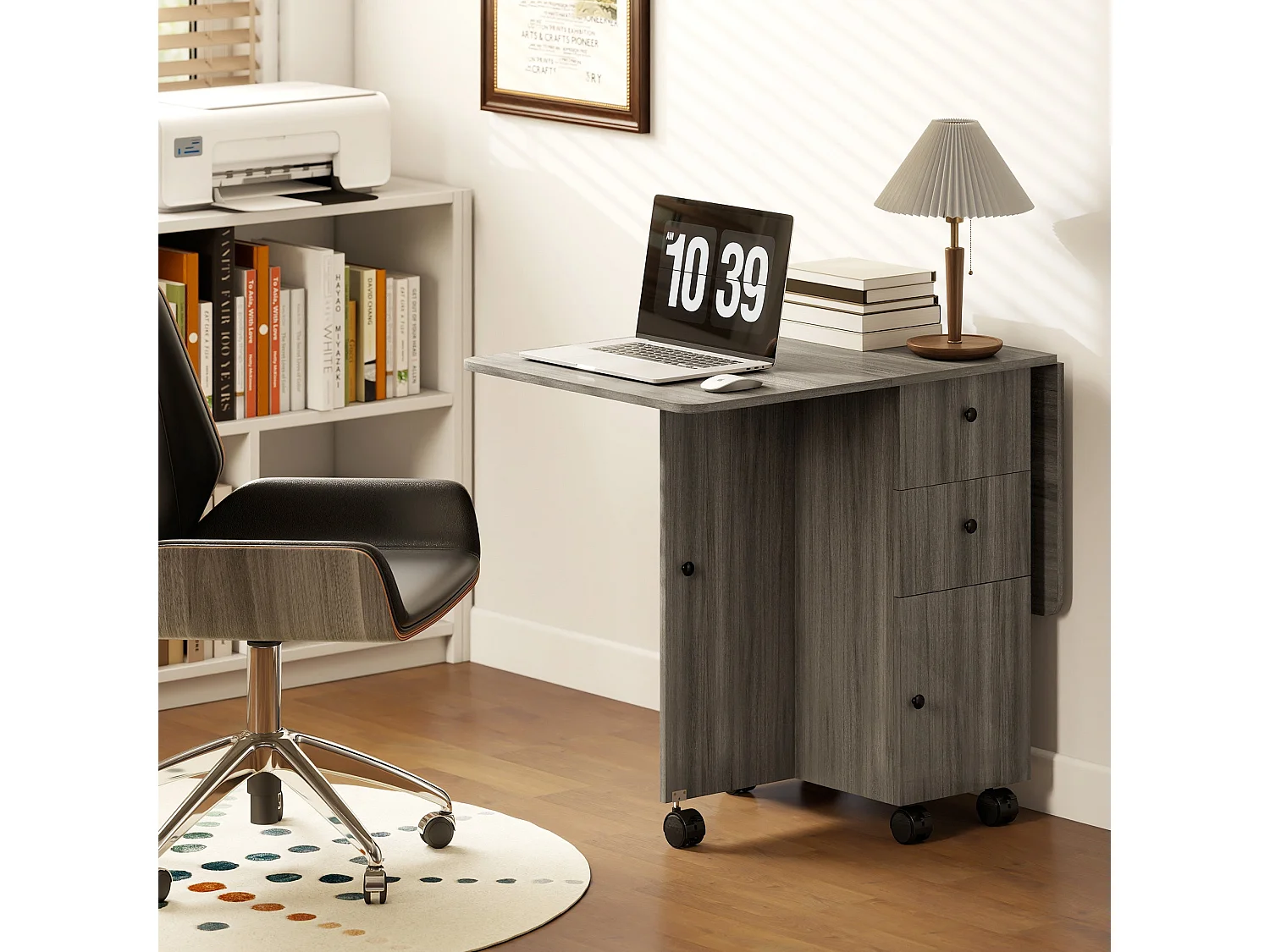 Todiralo Grey Drop Leaf Dining Table with Integrated Storage for 6