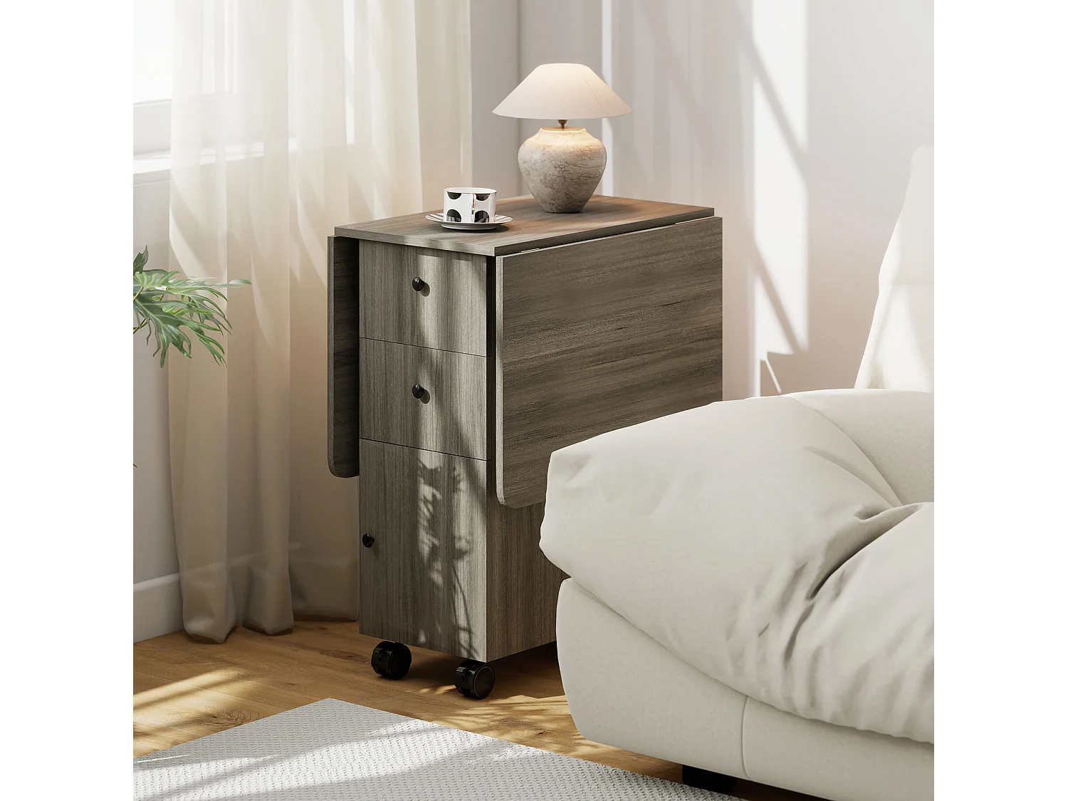 Todiralo Grey Drop Leaf Dining Table with Integrated Storage for 6