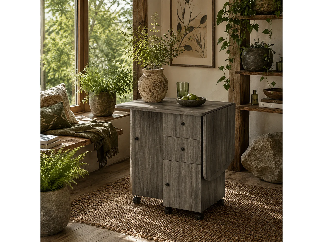 Todiralo Grey Drop Leaf Dining Table with Integrated Storage for 6