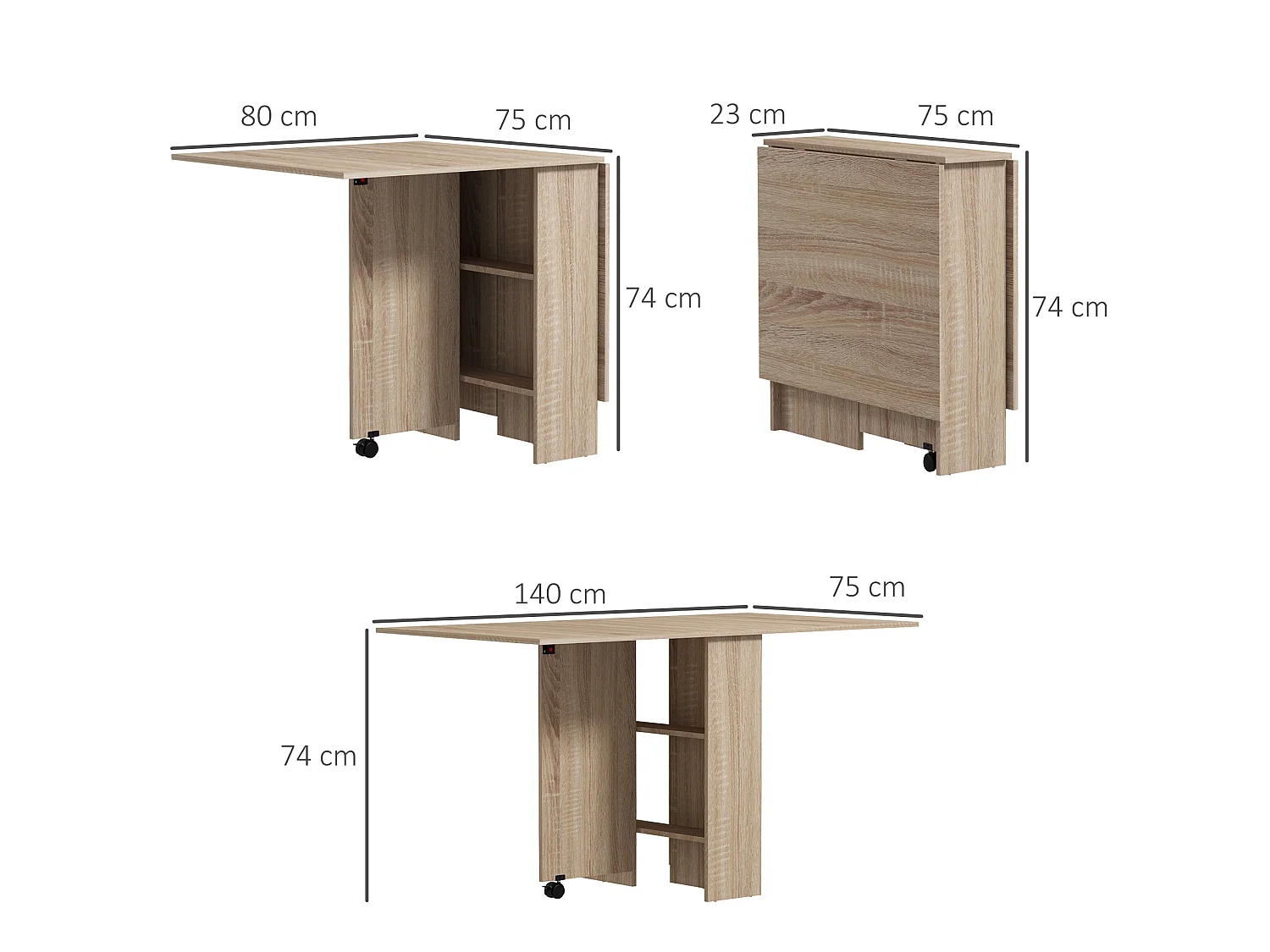Vasufa Natural Wood Effect Drop Leaf Extendable Dining Table Seating 4 6 with Shelves and Wheels