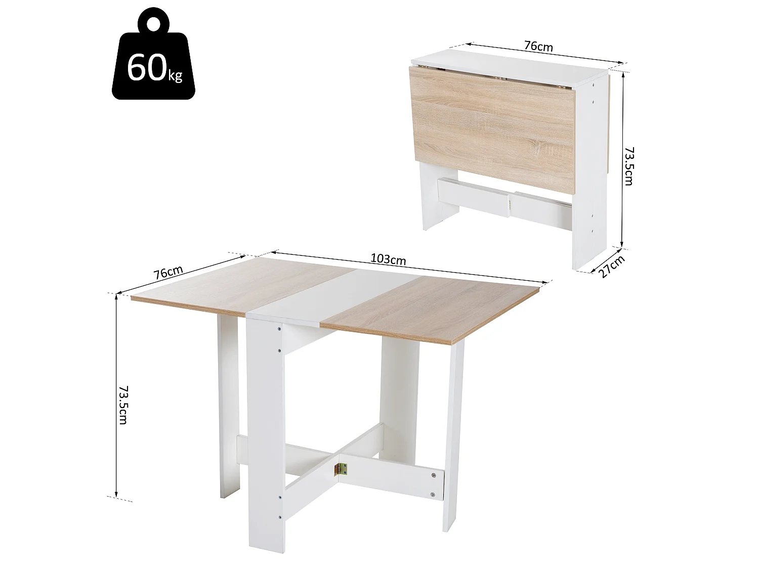 Elma Oak and White Drop Leaf Dining Table Extends from Console to 4–6 Seats