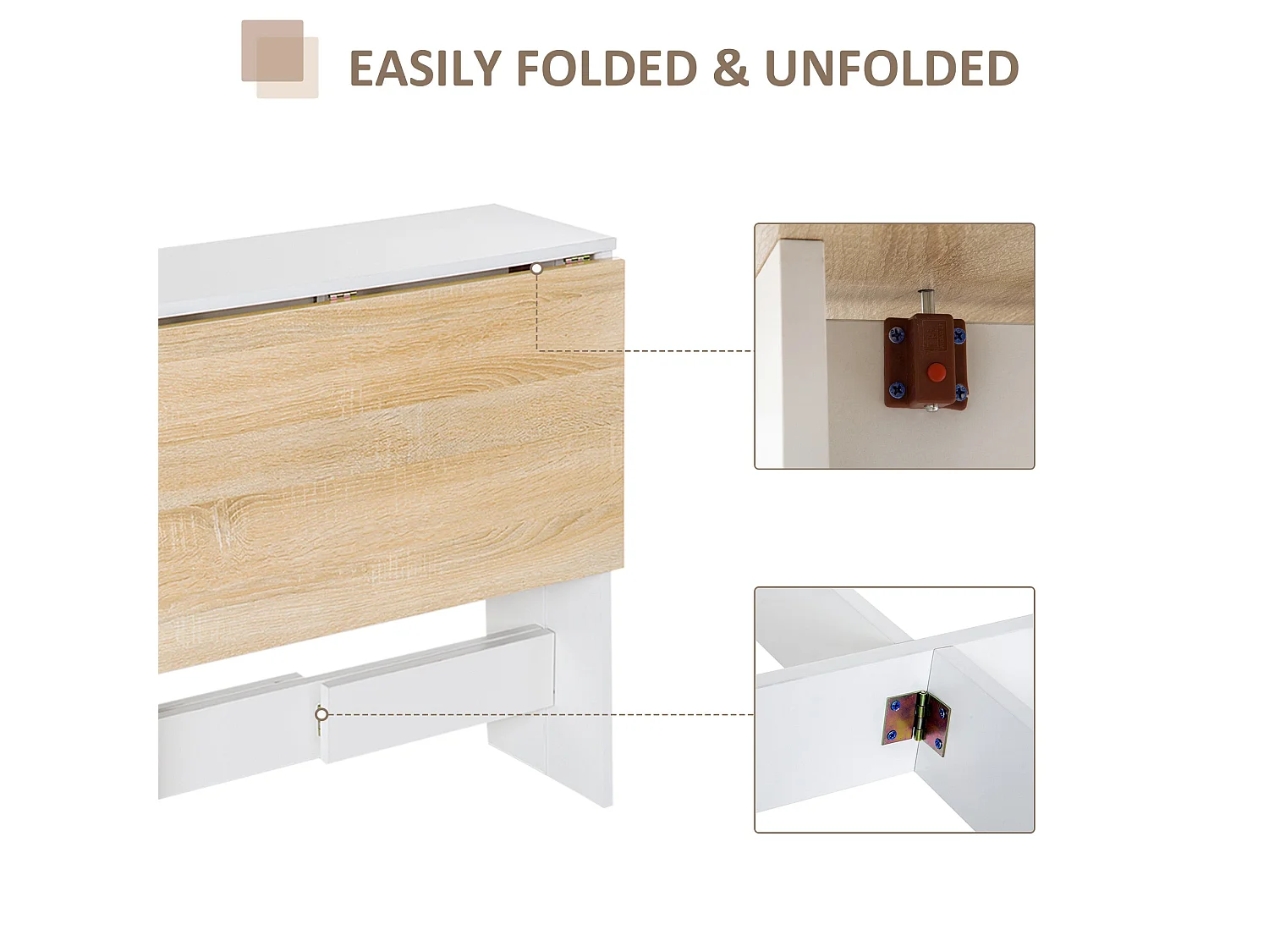 Elma Oak and White Drop Leaf Dining Table Extends from Console to 4–6 Seats