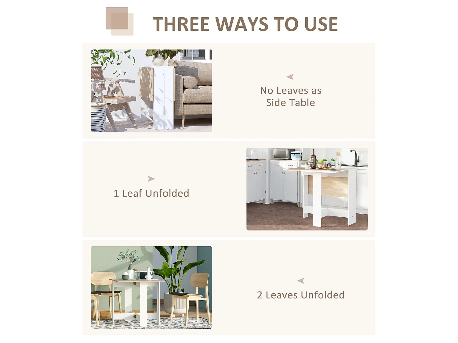 Elma Oak and White Drop Leaf Dining Table Extends from Console to 4–6 Seats