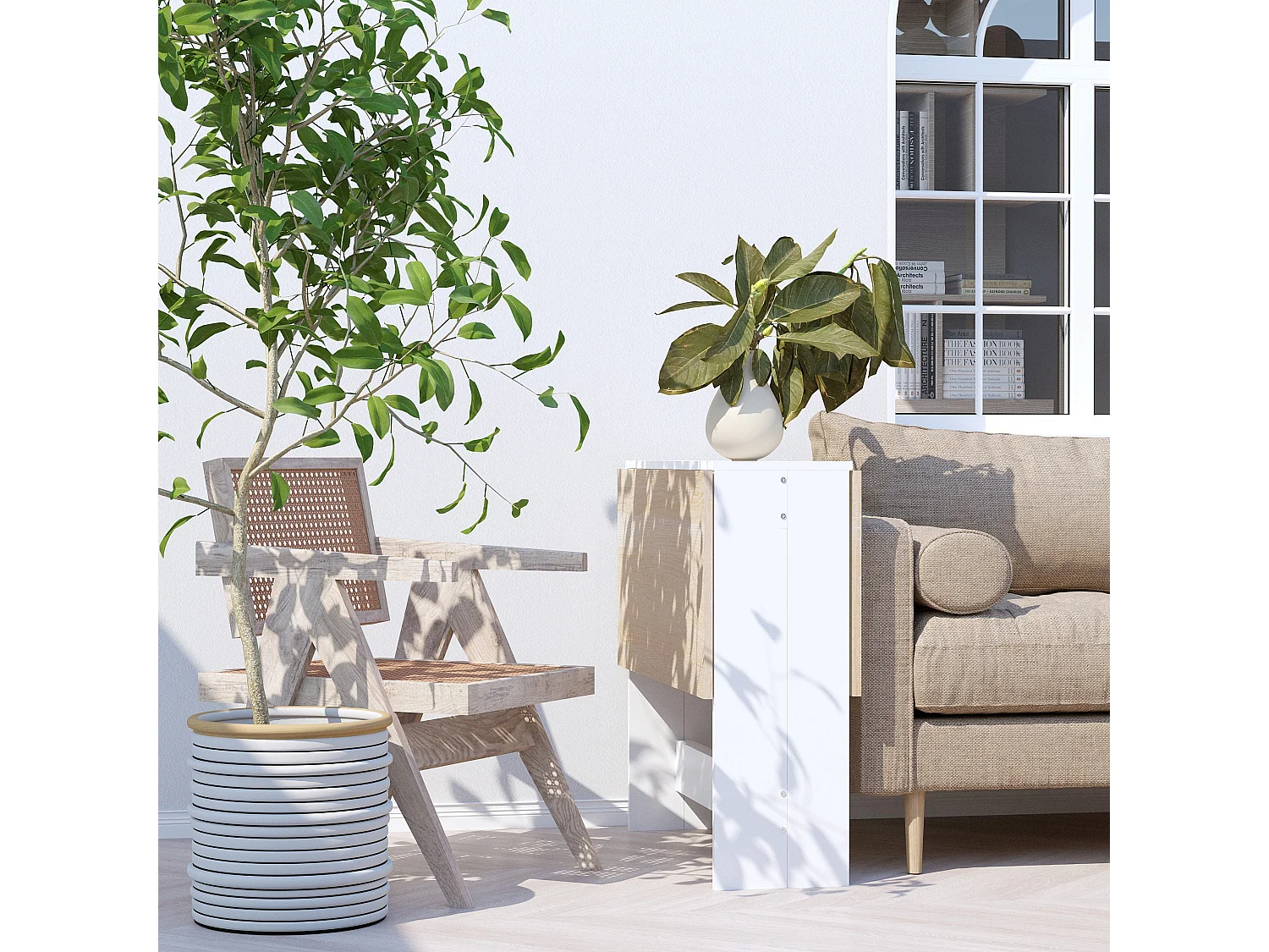 Elma Oak and White Drop Leaf Dining Table Extends from Console to 4–6 Seats