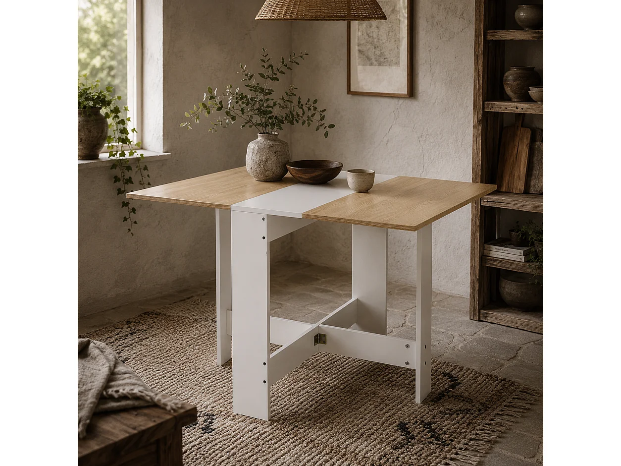 Elma Oak and White Drop Leaf Dining Table Extends from Console to 4–6 Seats