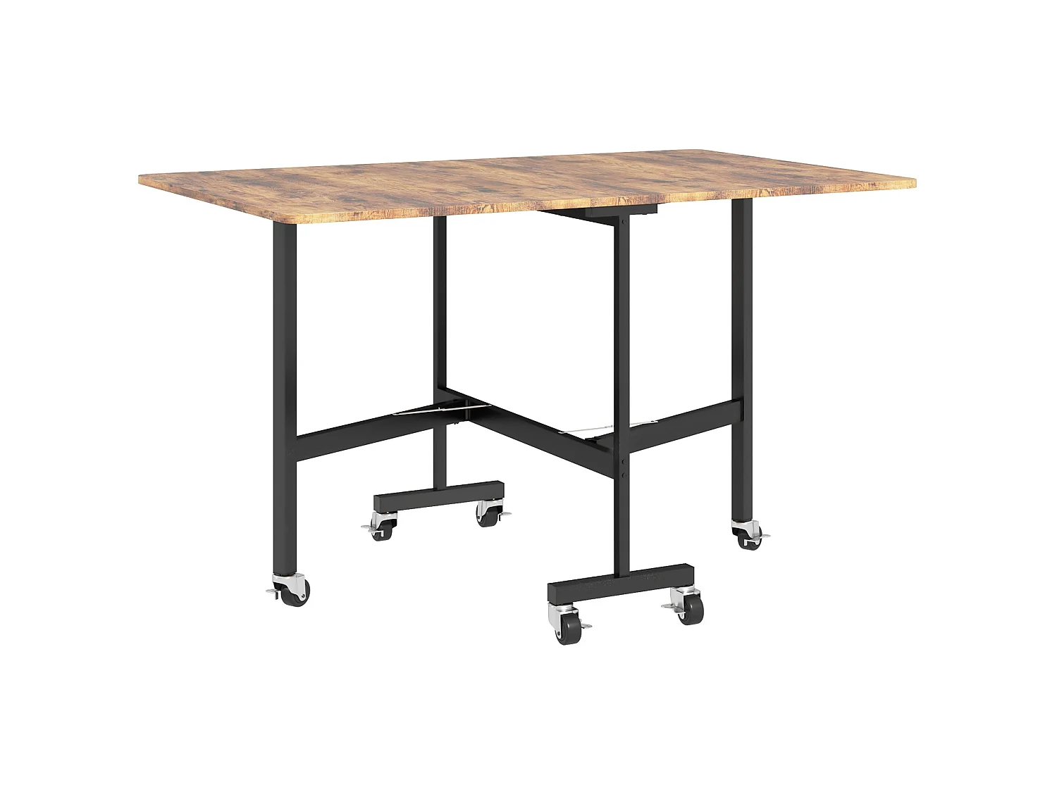 Maro Rustic Brown Wood Effect Drop Leaf Dining Table with Wheels Seats 6