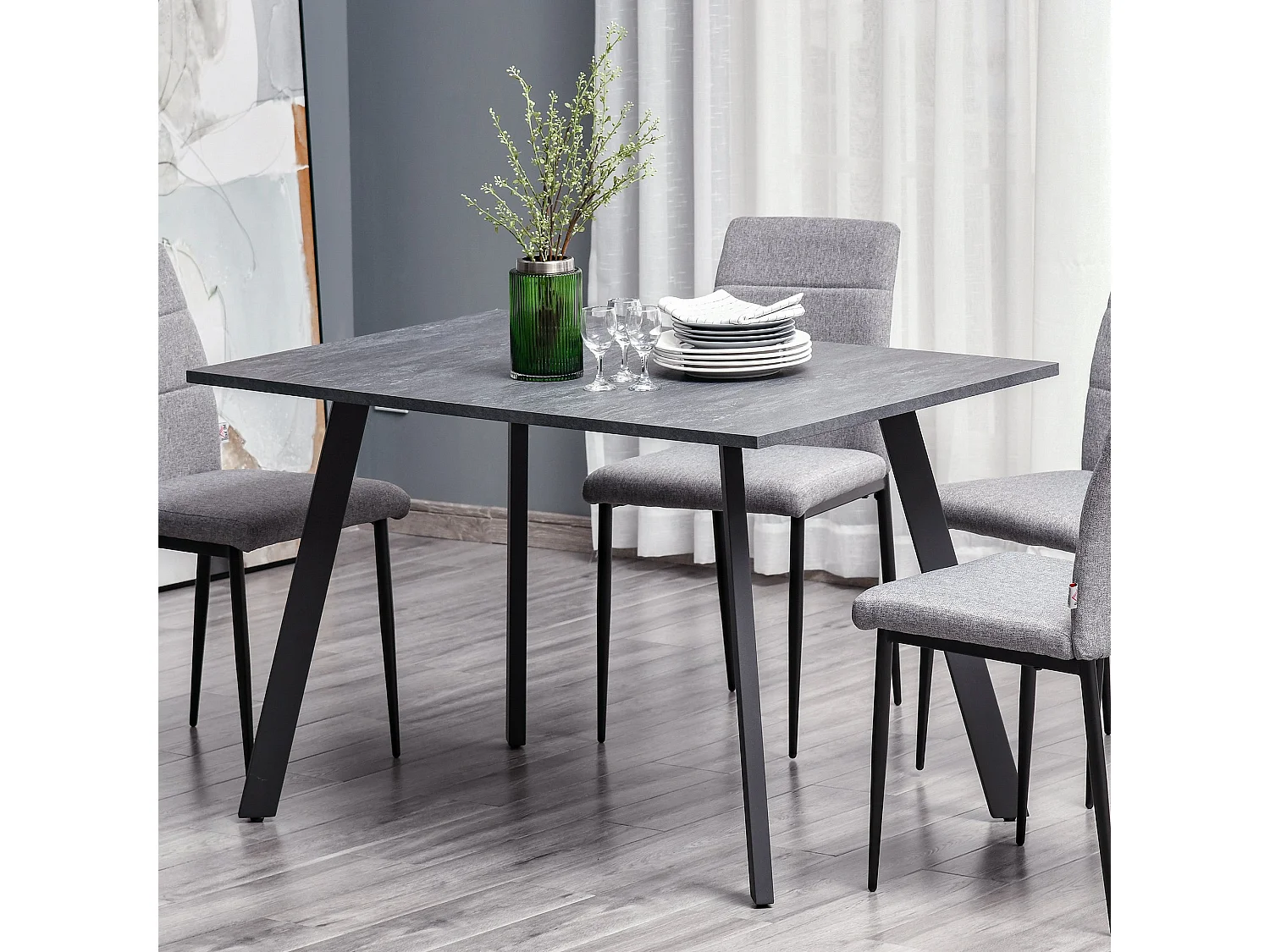 Roreso 120cm Dark Grey Rectangular Dining Table MDF Marble Effect Top Steel Legs