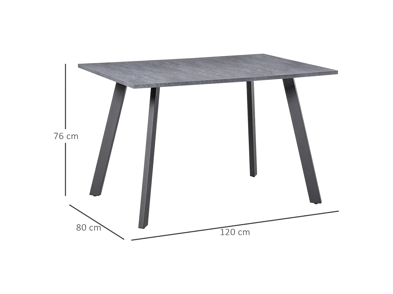 Roreso 120cm Dark Grey Rectangular Dining Table MDF Marble Effect Top Steel Legs