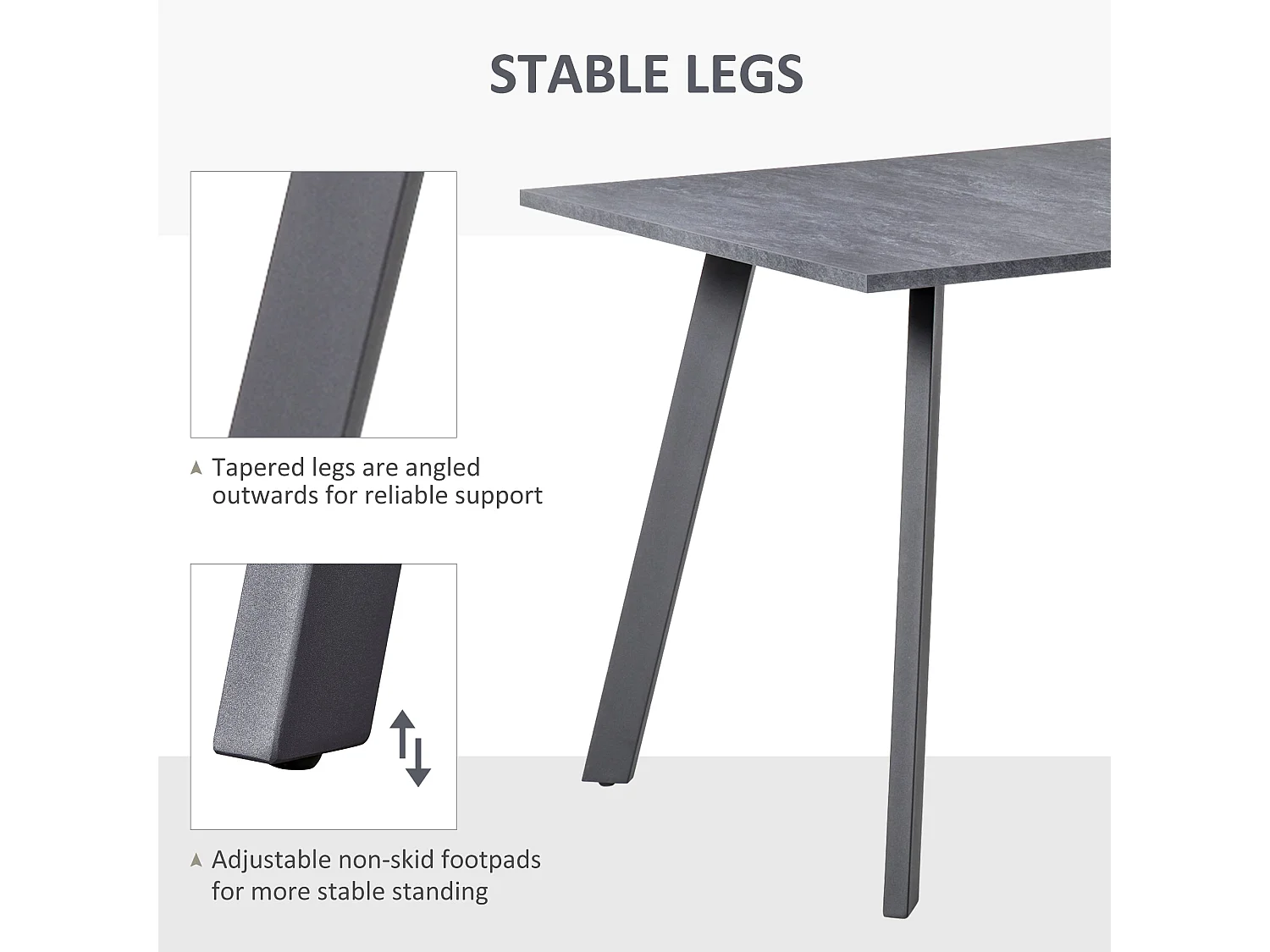 Roreso 120cm Dark Grey Rectangular Dining Table MDF Marble Effect Top Steel Legs