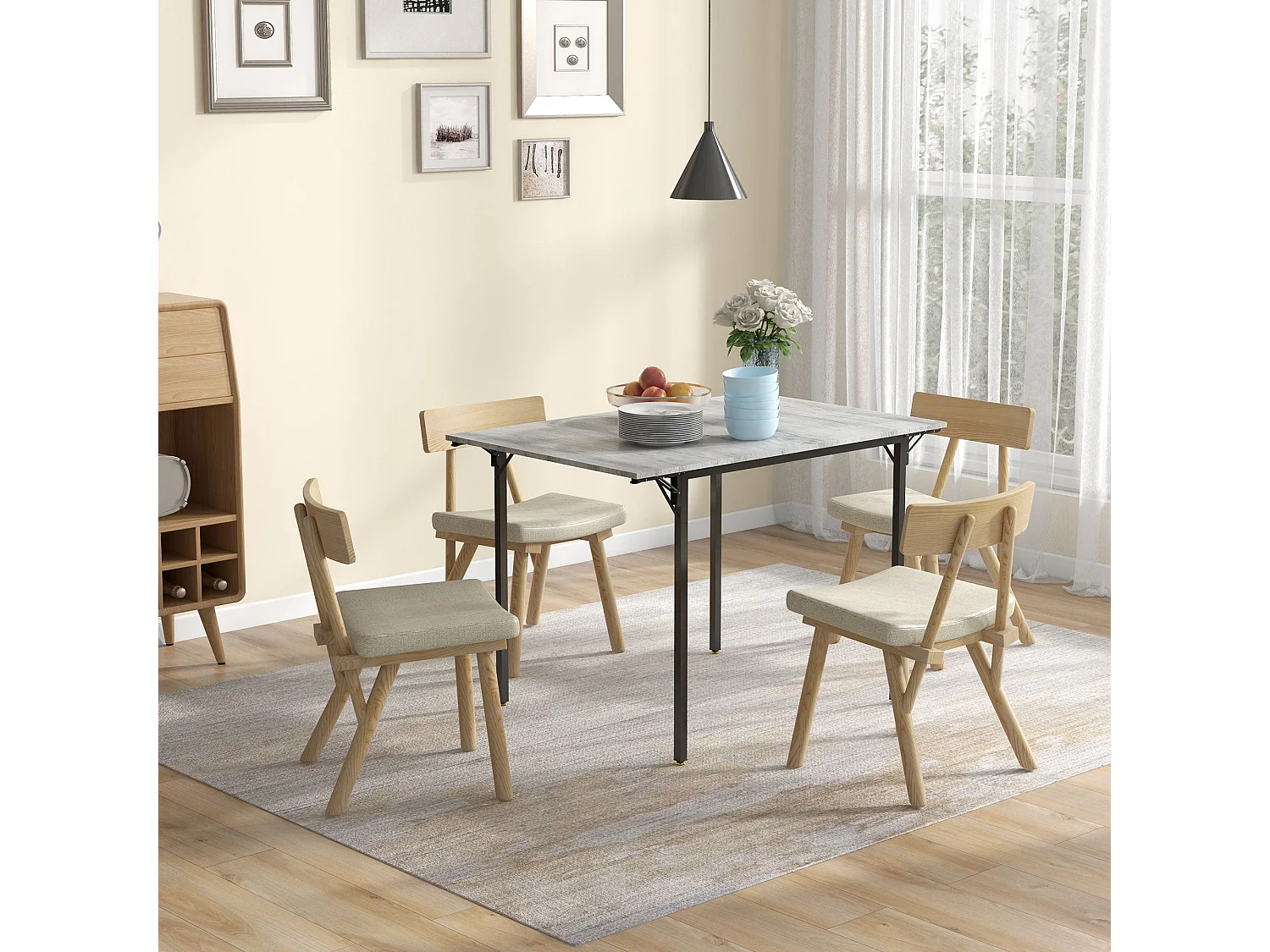 Maretti Grey Drop Leaf Dining Table Seating 4