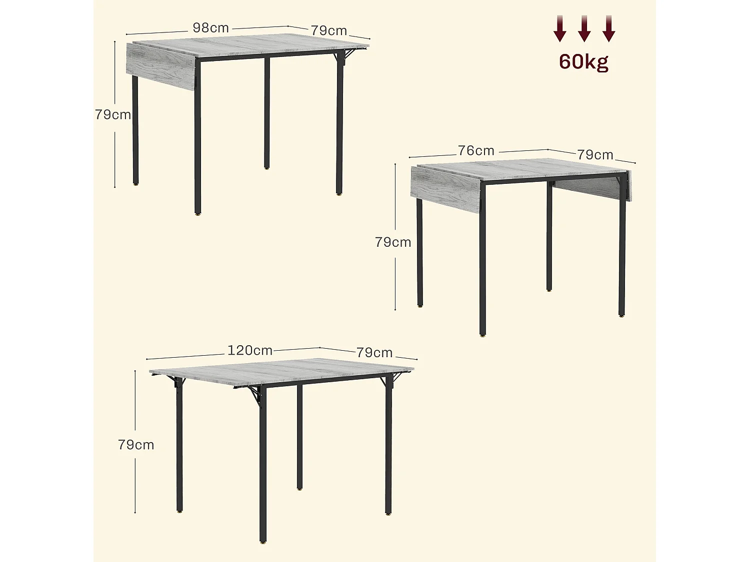 Maretti Grey Drop Leaf Dining Table Seating 4