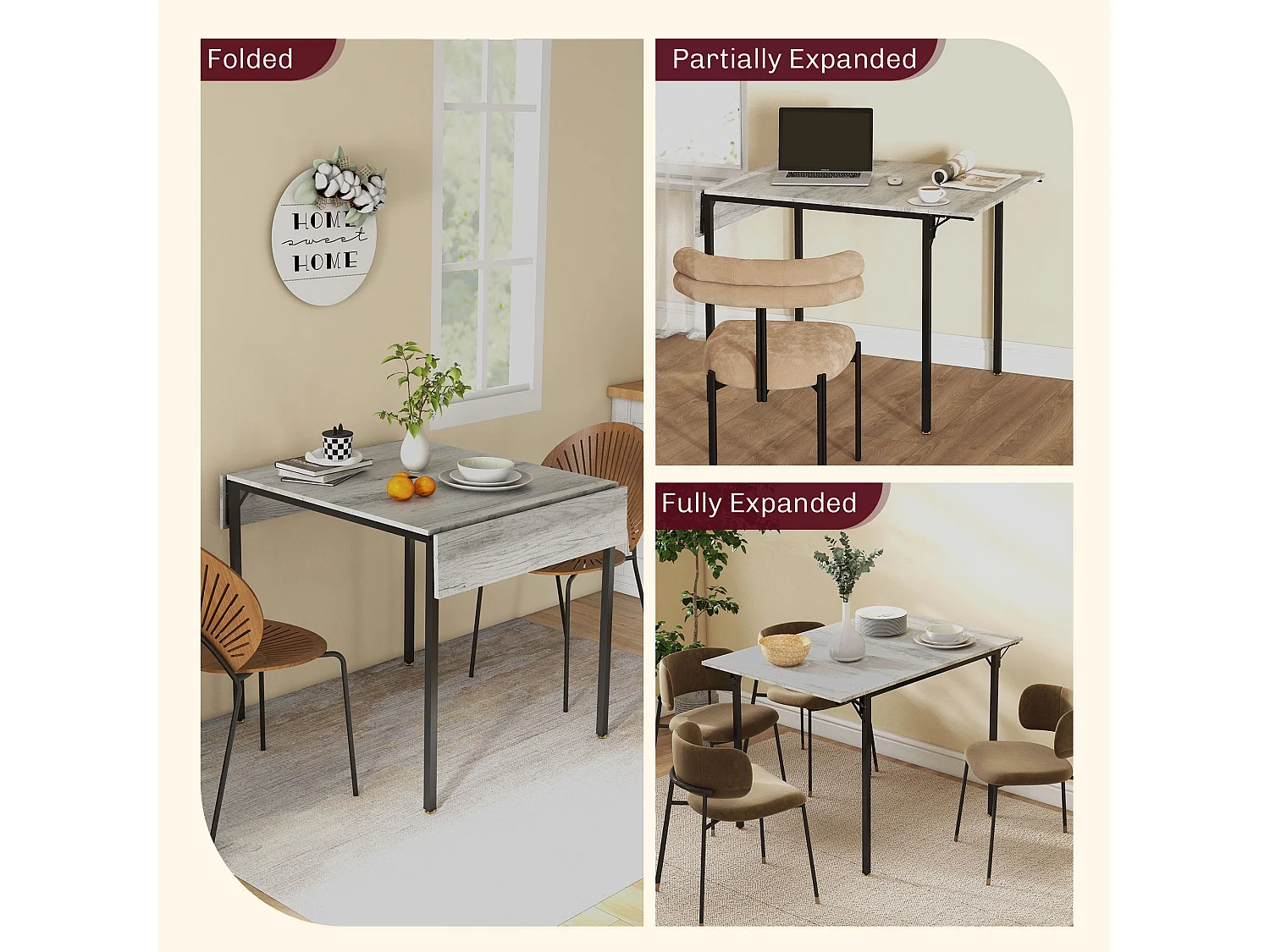 Maretti Grey Drop Leaf Dining Table Seating 4