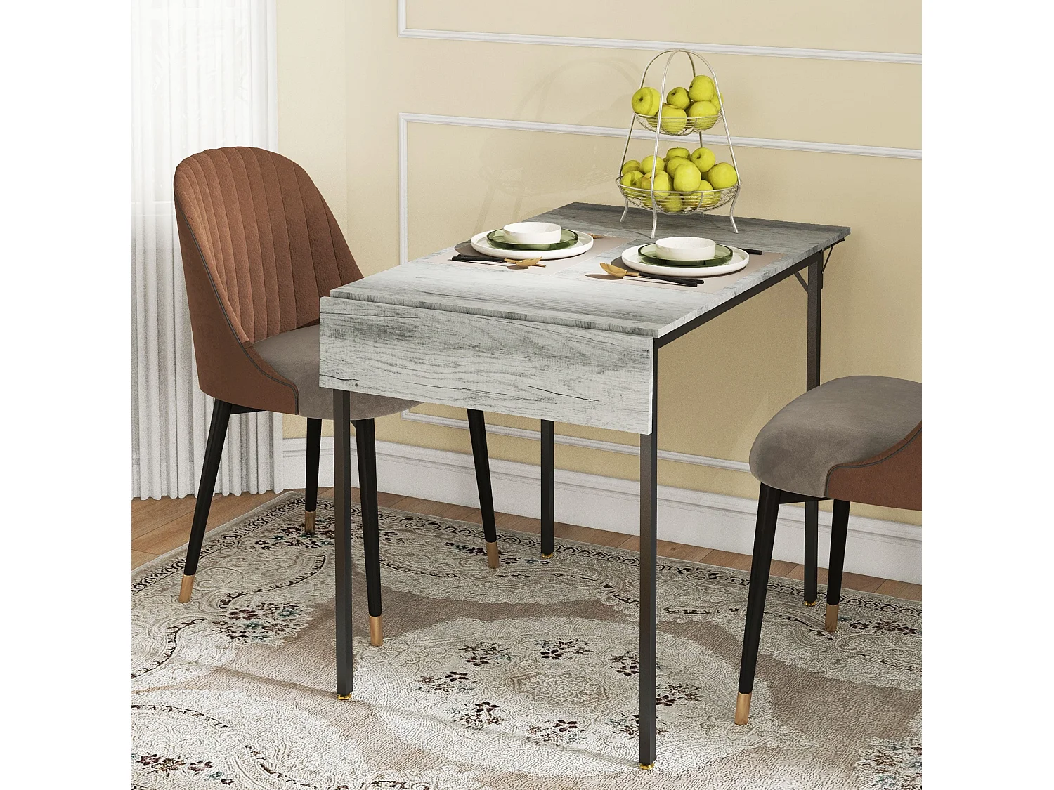 Maretti Grey Drop Leaf Dining Table Seating 4