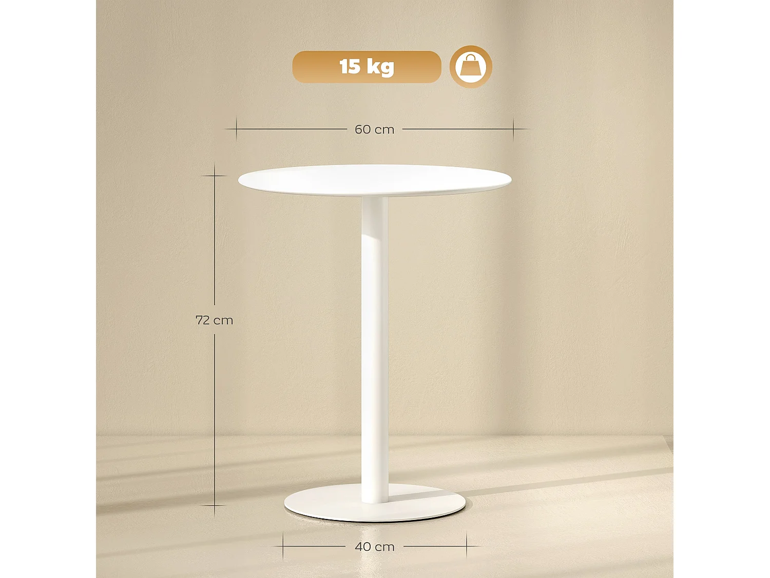 Susuyo Round Dining Table 60 x 72cm Matte White Steel Base Wooden Top