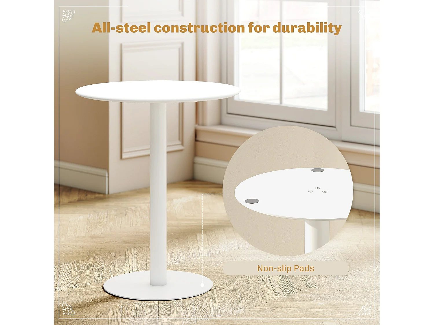 Susuyo Round Dining Table 60 x 72cm Matte White Steel Base Wooden Top