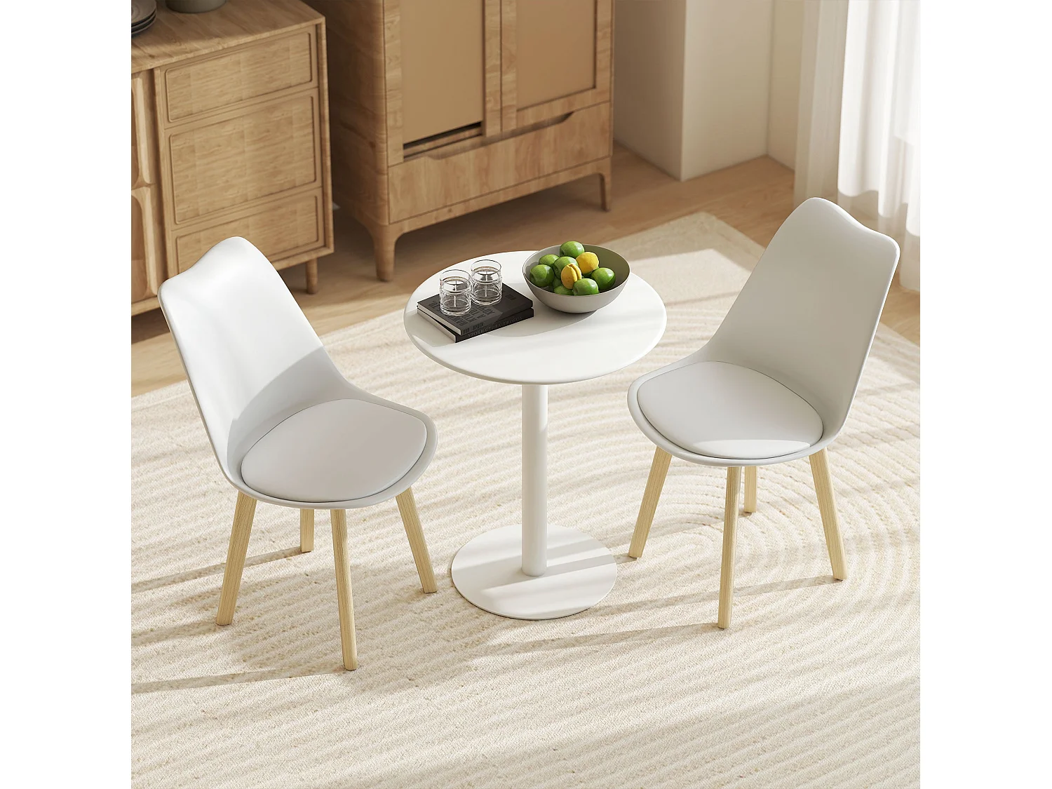Susuyo Round Dining Table 60 x 72cm Matte White Steel Base Wooden Top
