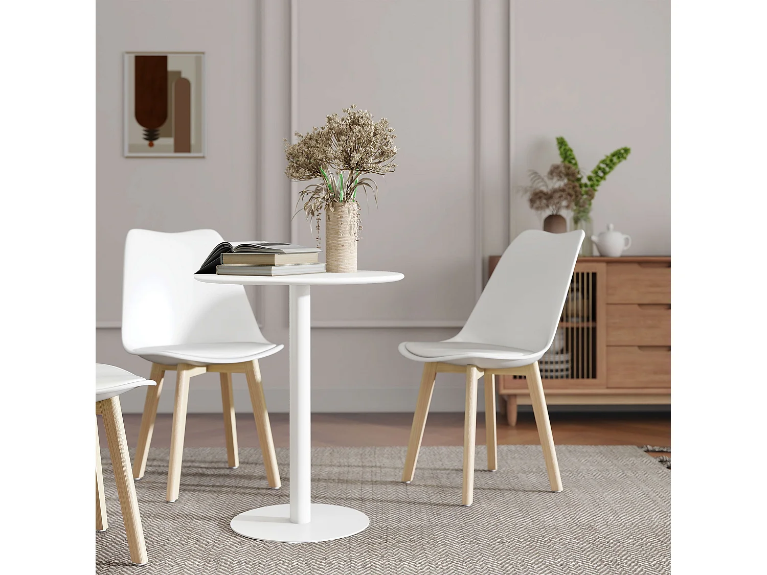 Susuyo Round Dining Table 60 x 72cm Matte White Steel Base Wooden Top