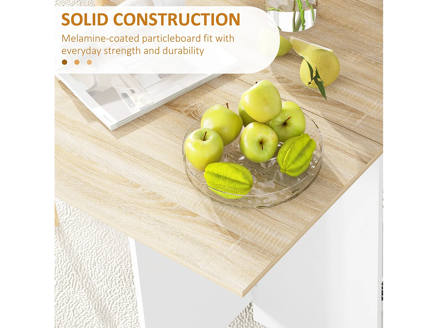 Coyova Oak and White Drop Leaf Dining Table with Drawer and Shelves