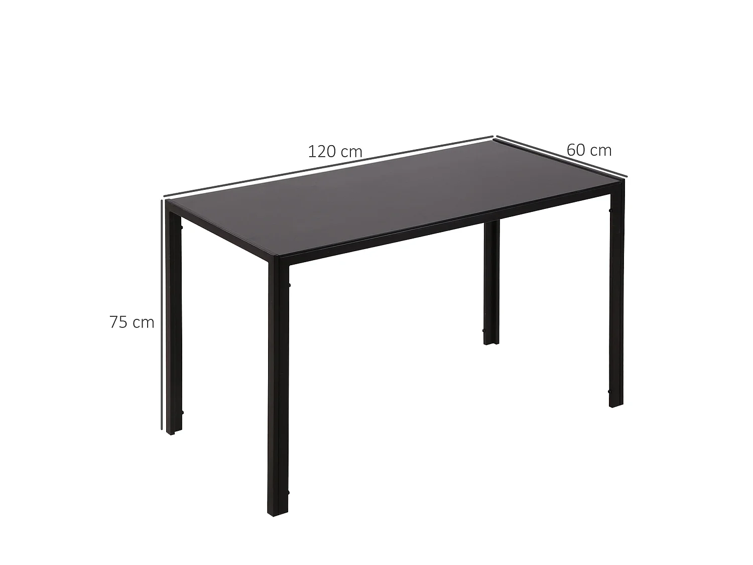 Tasefi 120cm Black Rectangular Glass Dining Table 4 Seater