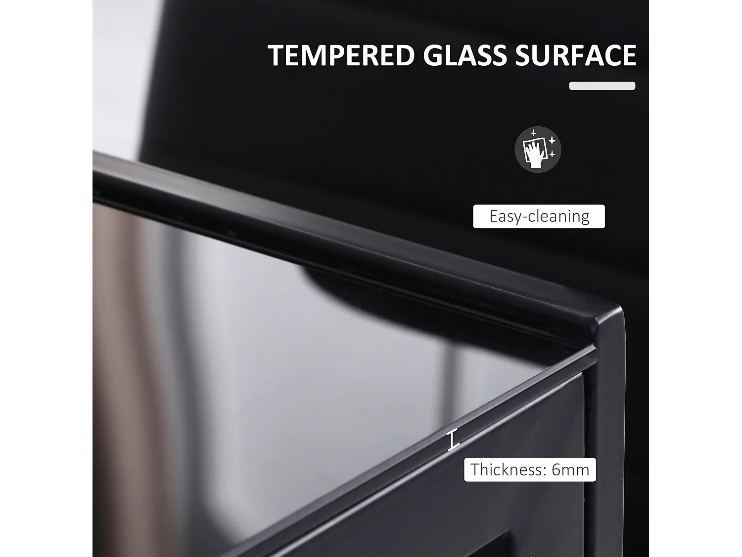 Tasefi 120cm Black Rectangular Glass Dining Table 4 Seater