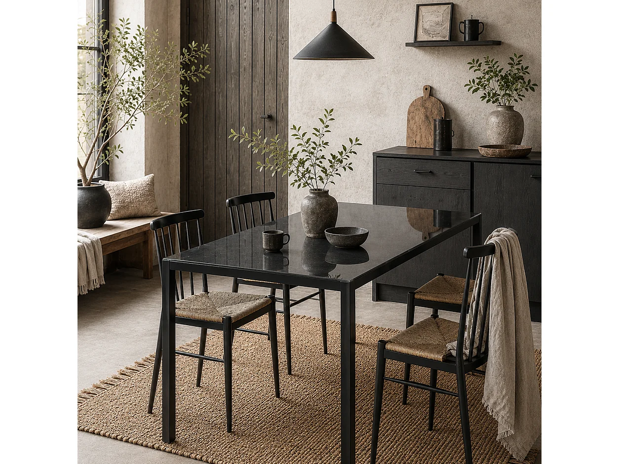 Tasefi 120cm Black Rectangular Glass Dining Table 4 Seater