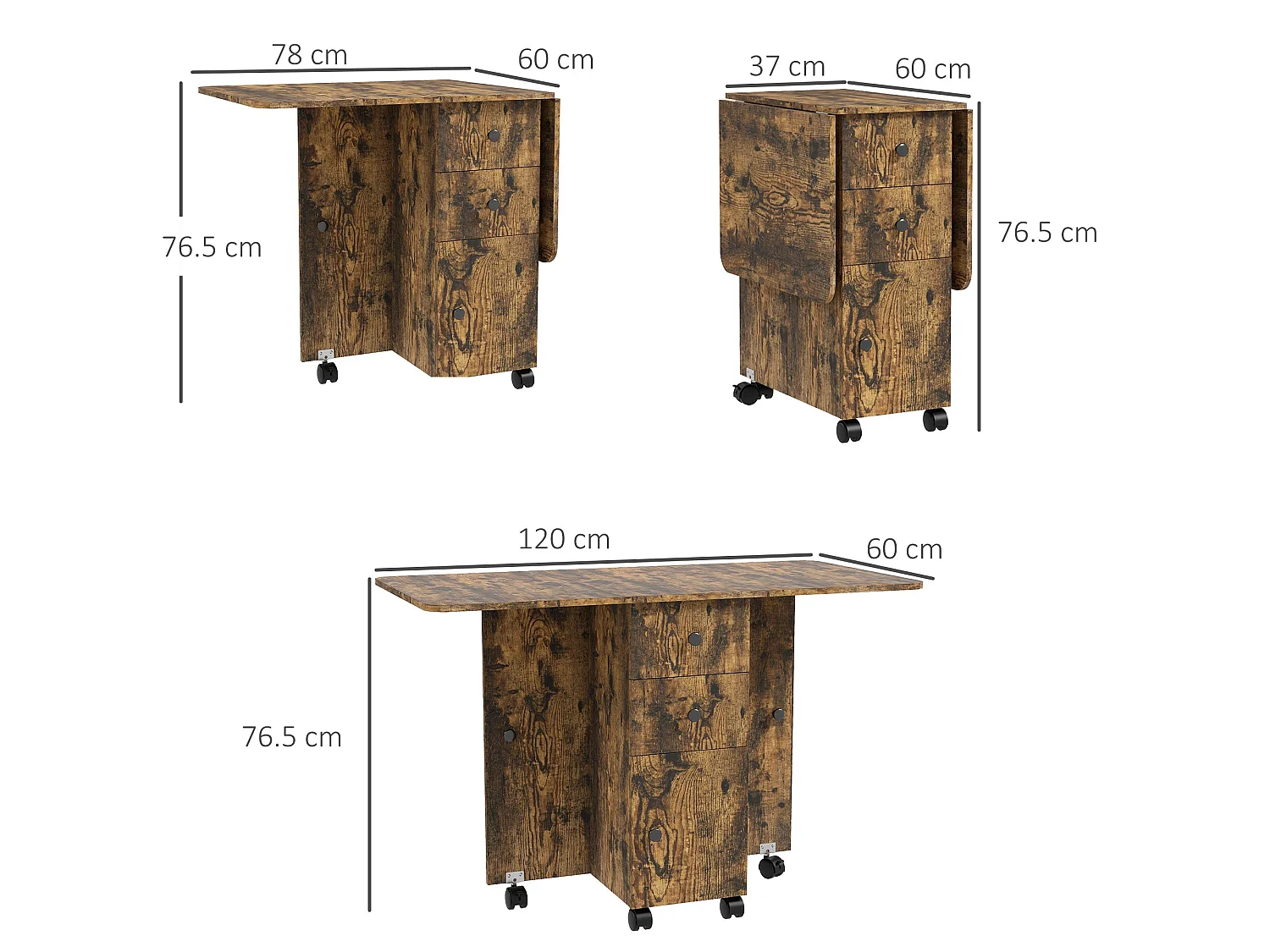 Lasado Rustic Brown Drop Leaf Dining Table with Storage Seats 6