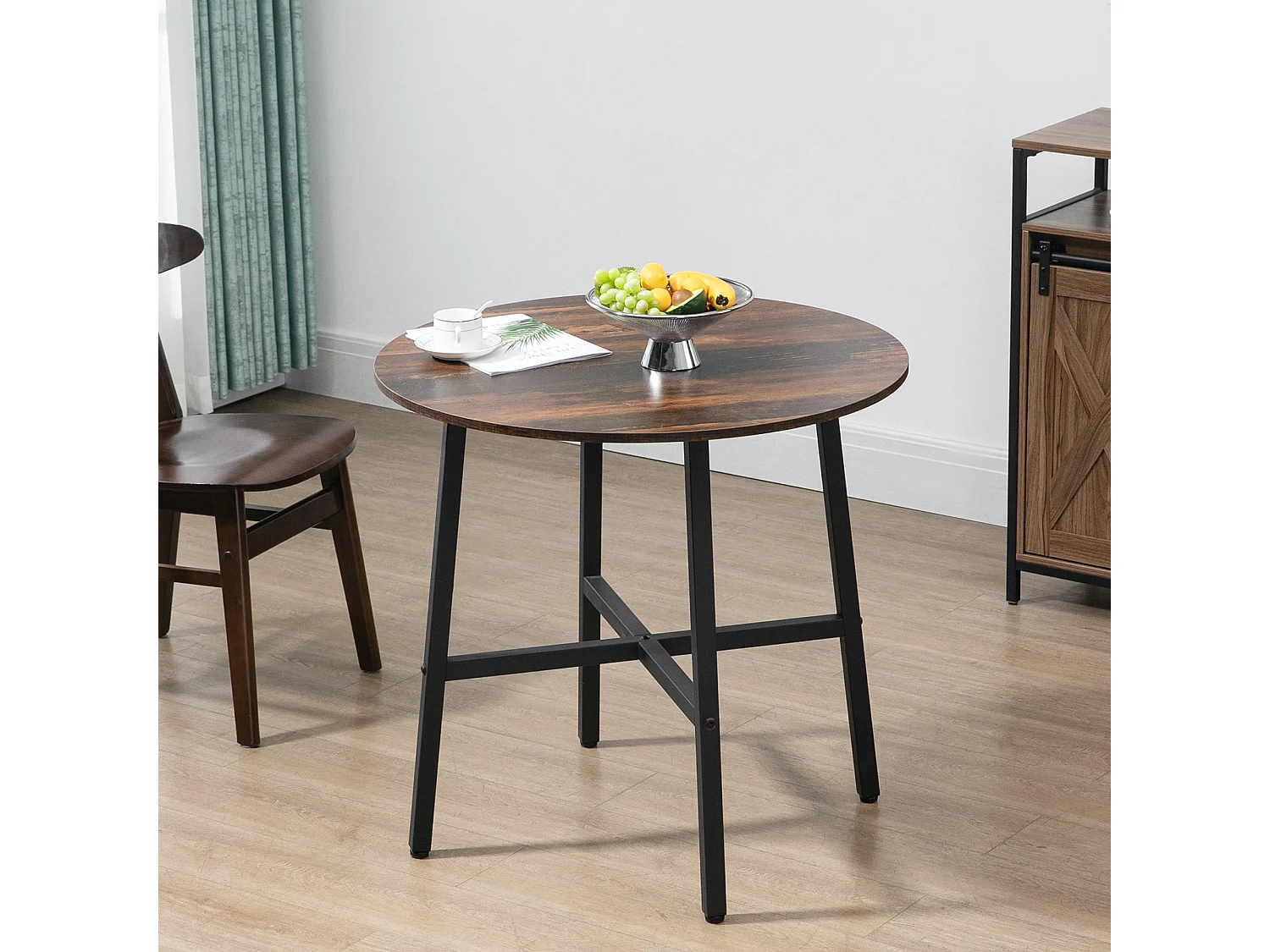 Vizina Rustic Brown Round Industrial Dining Table 80cm