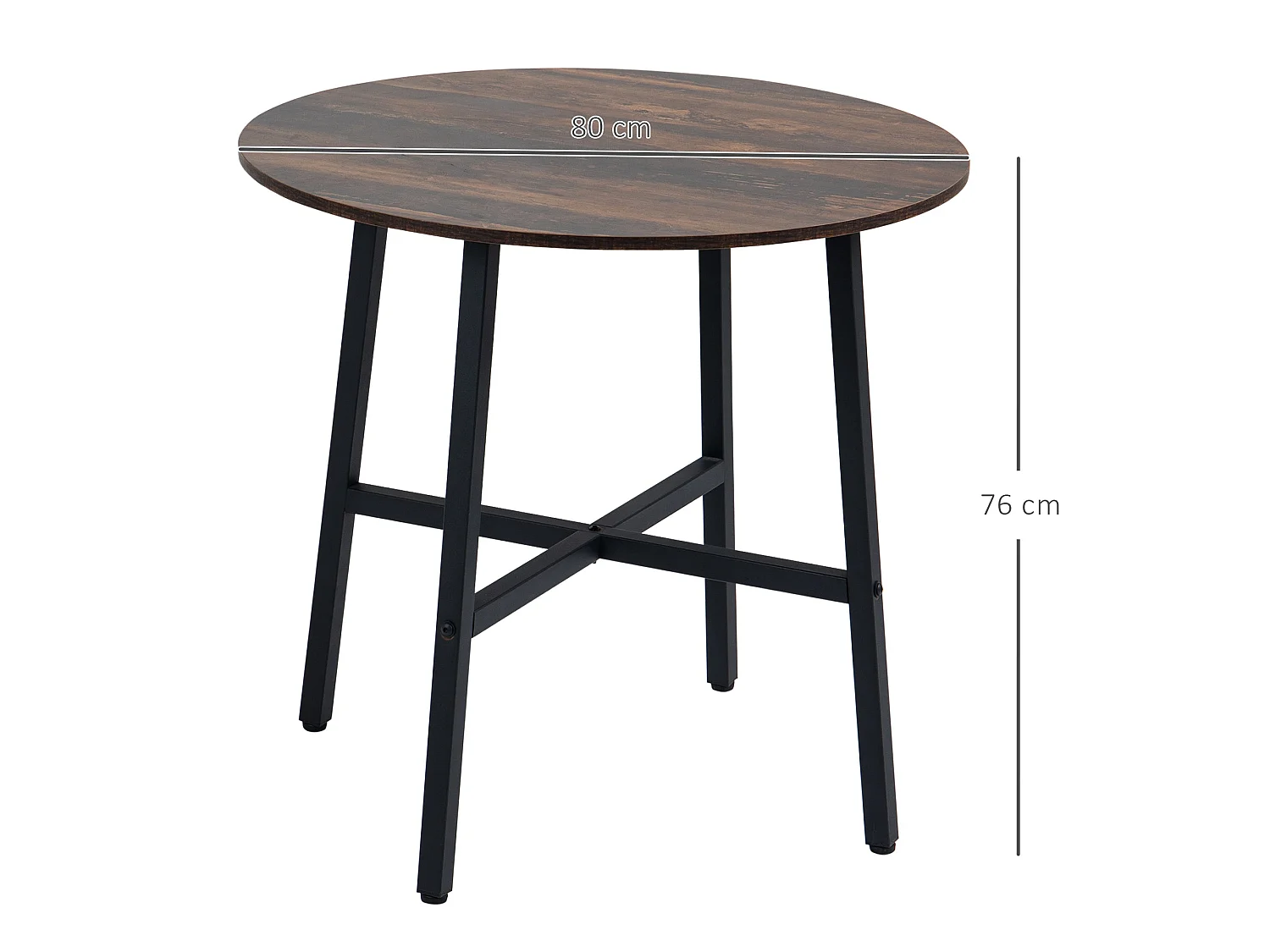 Vizina Rustic Brown Round Industrial Dining Table 80cm