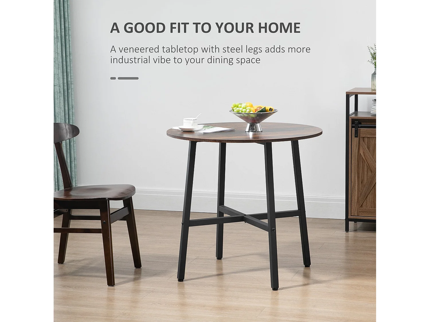 Vizina Rustic Brown Round Industrial Dining Table 80cm