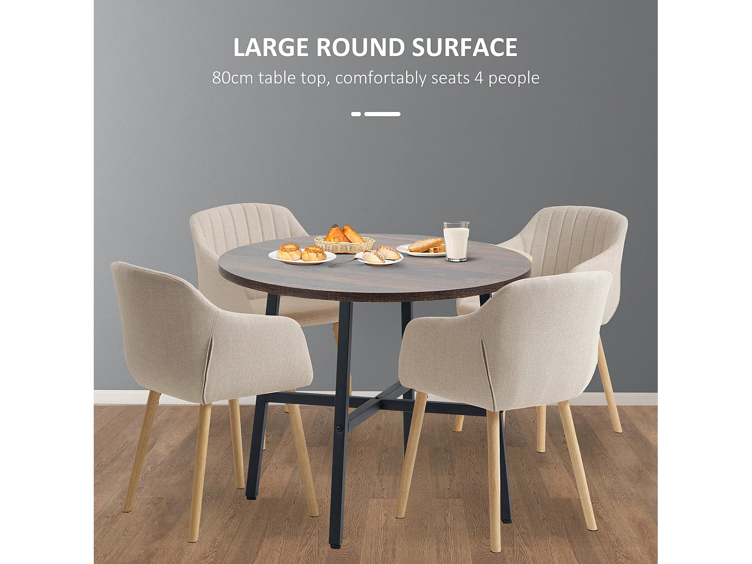 Vizina Rustic Brown Round Industrial Dining Table 80cm