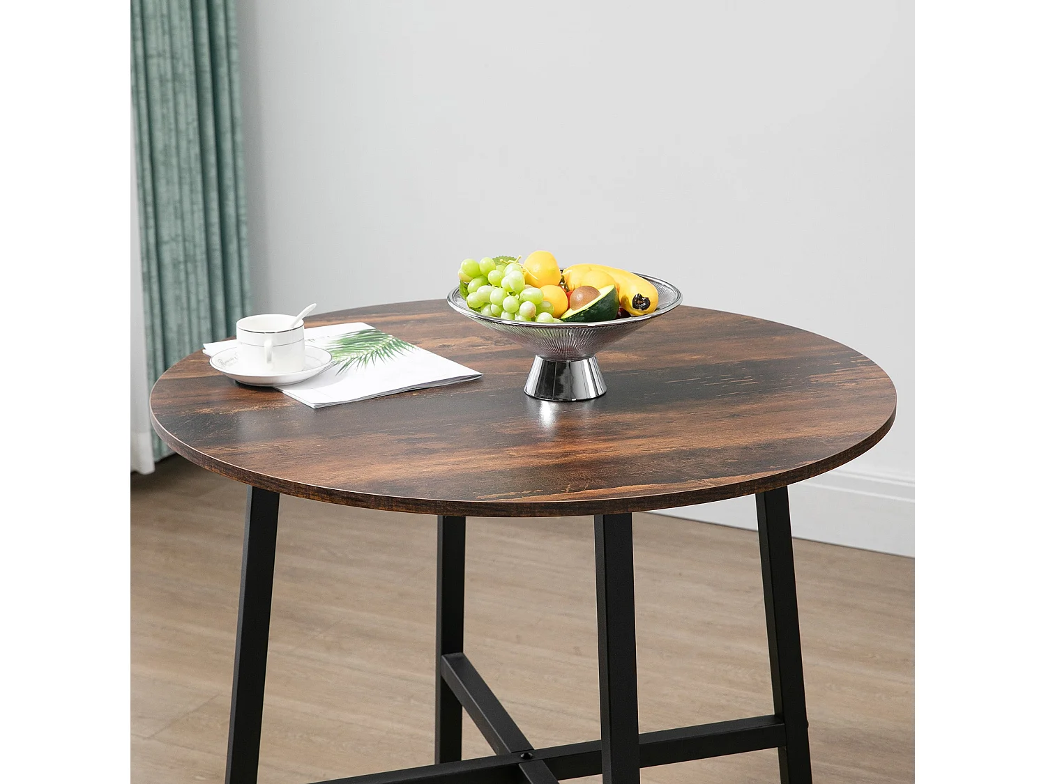 Vizina Rustic Brown Round Industrial Dining Table 80cm