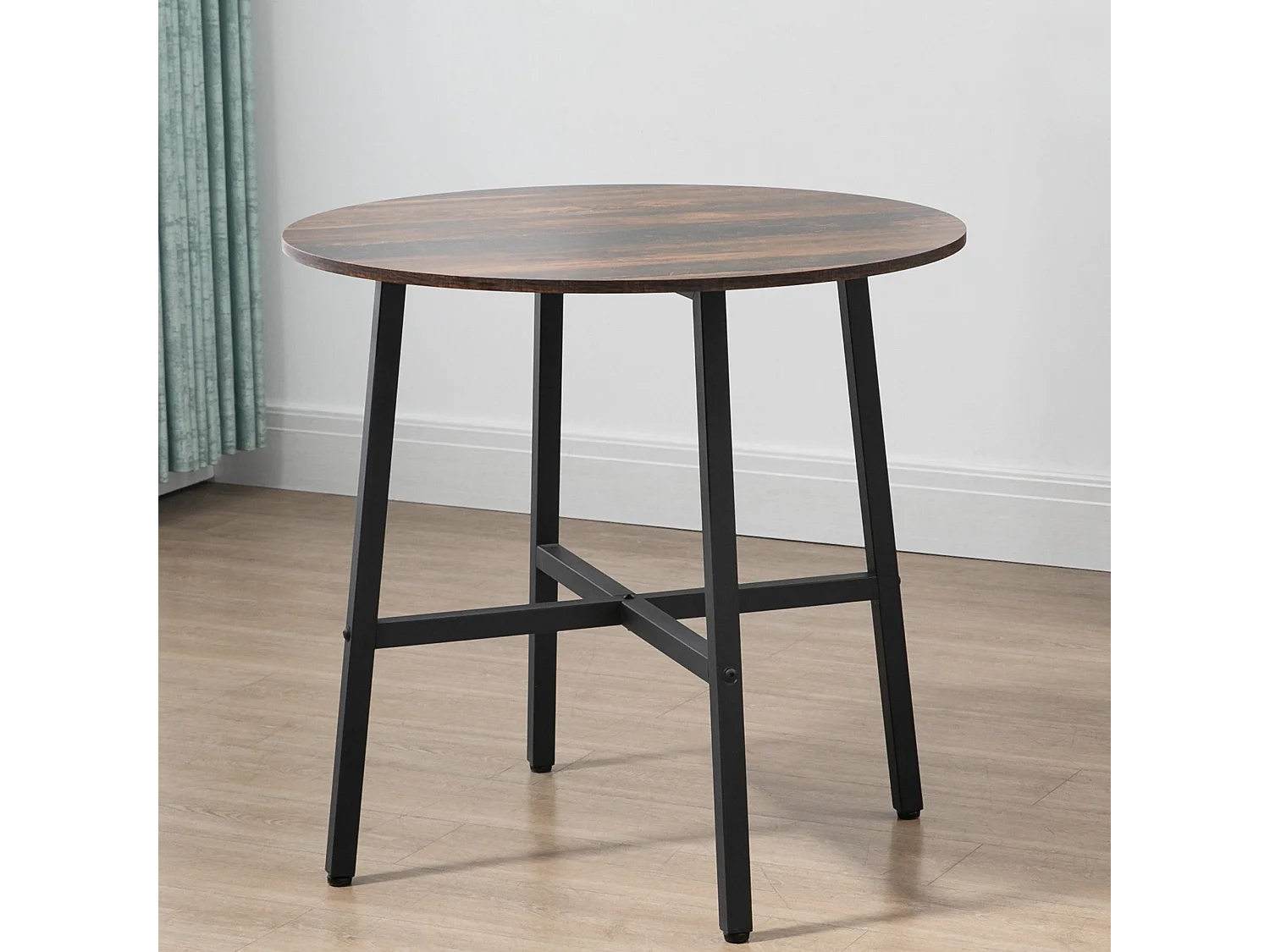 Vizina Rustic Brown Round Industrial Dining Table 80cm