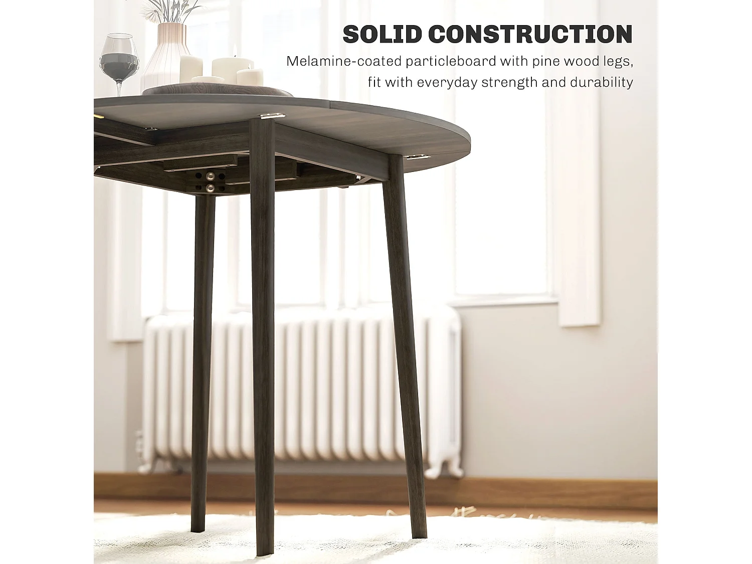 Harapa Grey Wood Grain Round Drop Leaf Dining Table Seating 4