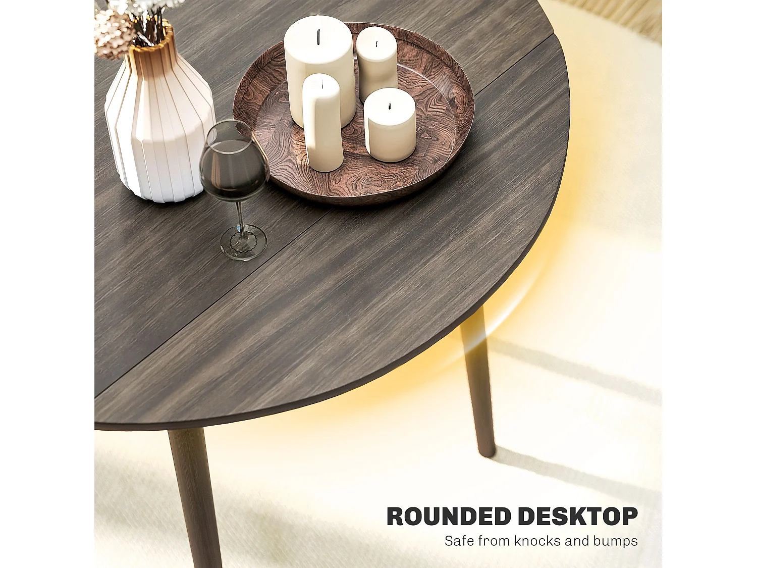 Harapa Grey Wood Grain Round Drop Leaf Dining Table Seating 4