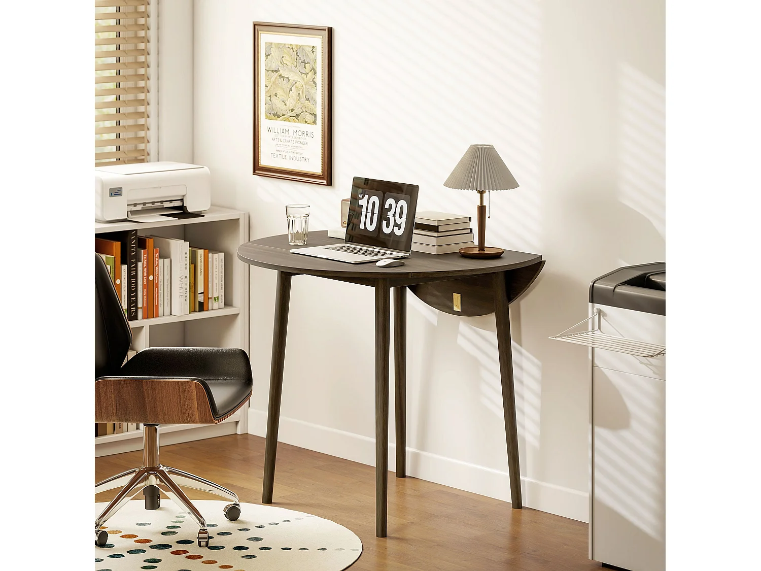 Harapa Grey Wood Grain Round Drop Leaf Dining Table Seating 4