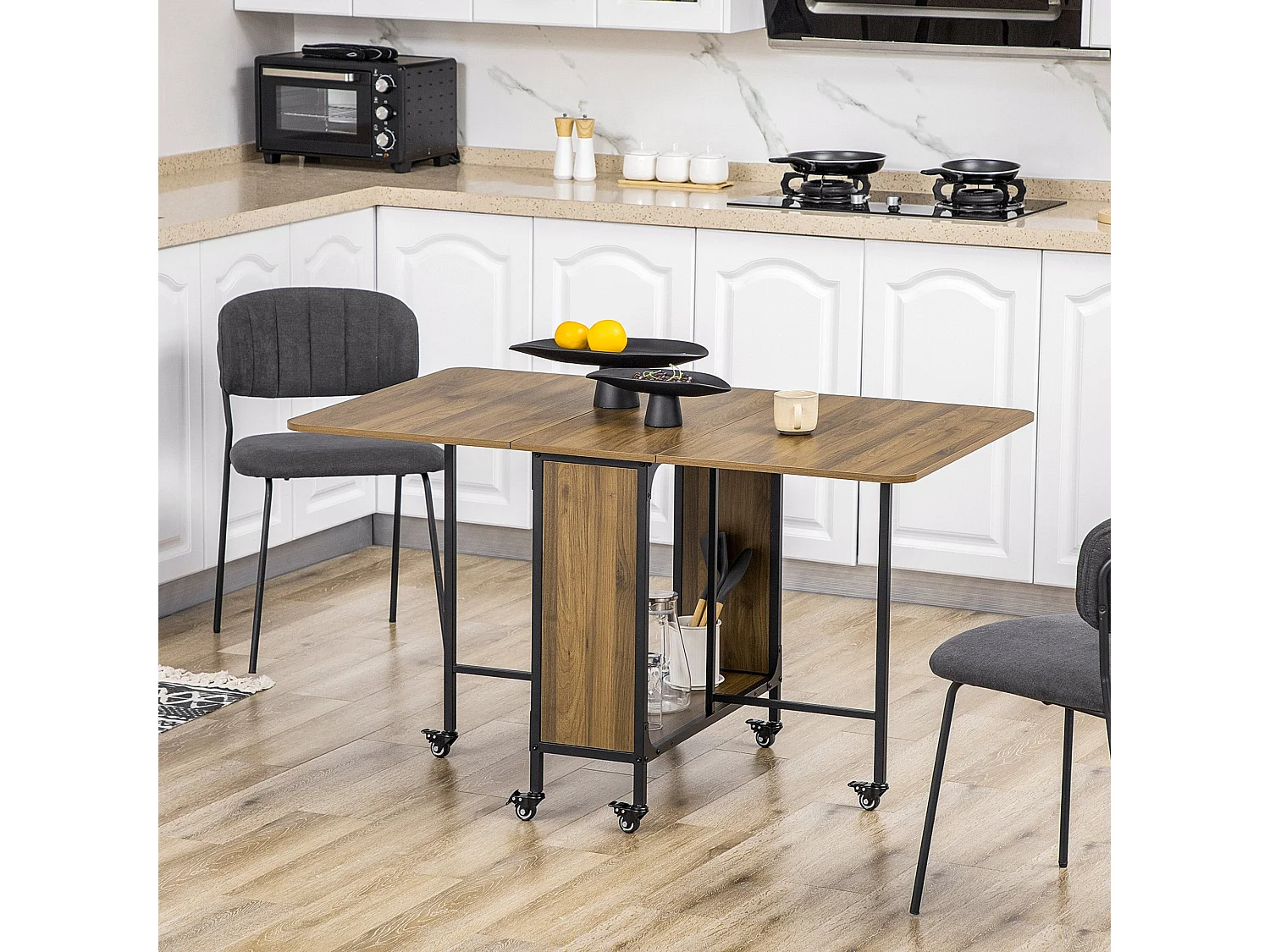 Suzito Drop Leaf Dining Table Brown and Black Seats 6