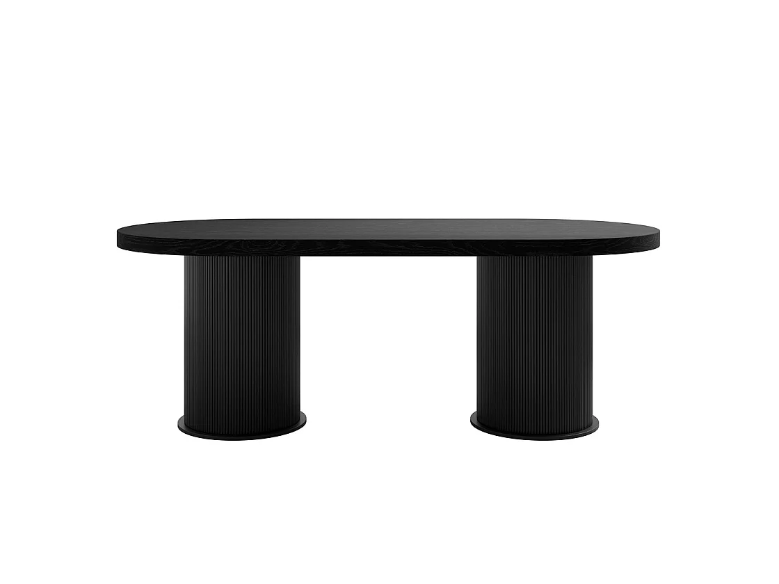 Kanturk Black Wooden Dining Table 220cm Rectangular Pedestal with Ribbed Base