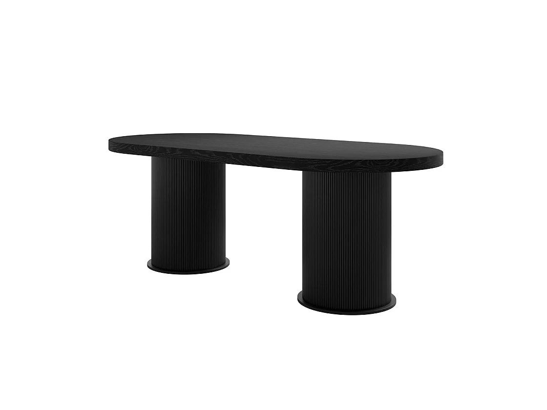 Kanturk Black Wooden Dining Table 220cm Rectangular Pedestal with Ribbed Base