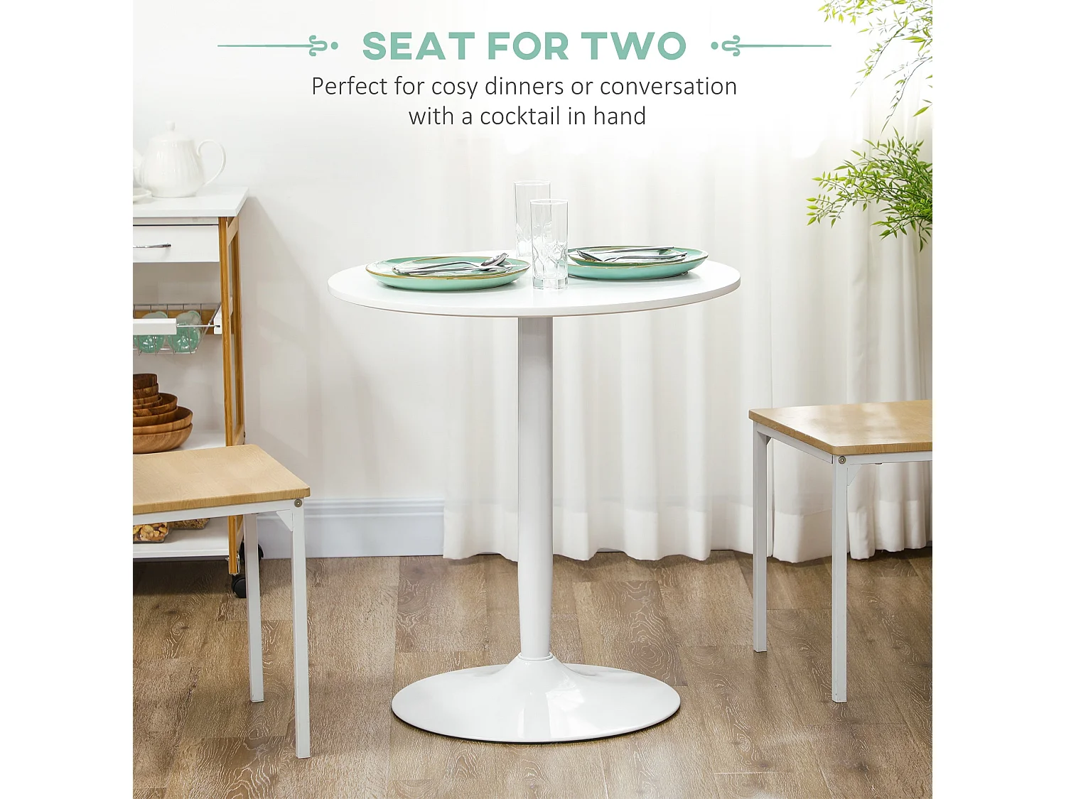Dimi Minimal White Round Dining Table for 2 70cm