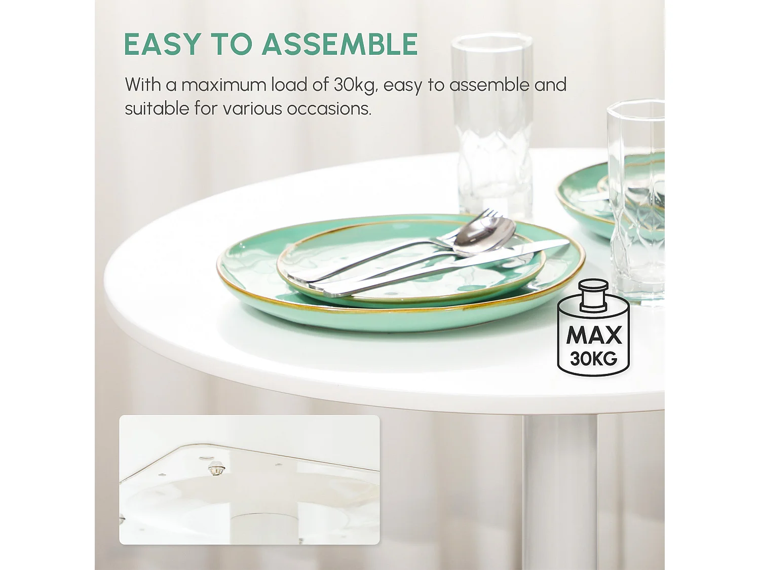 Dimi Minimal White Round Dining Table for 2 70cm
