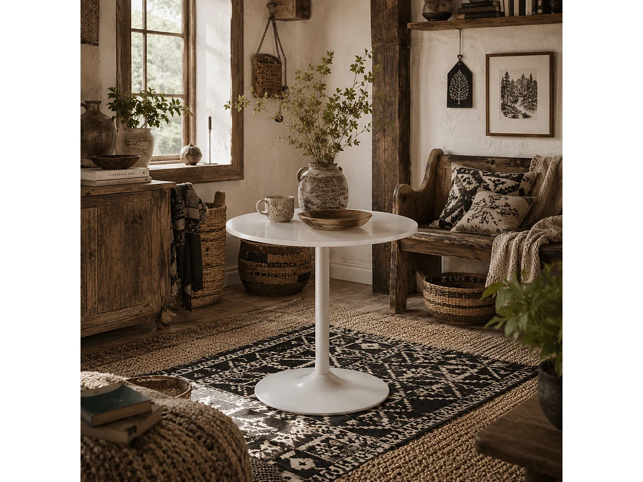 Dimi Minimal White Round Dining Table for 2 70cm