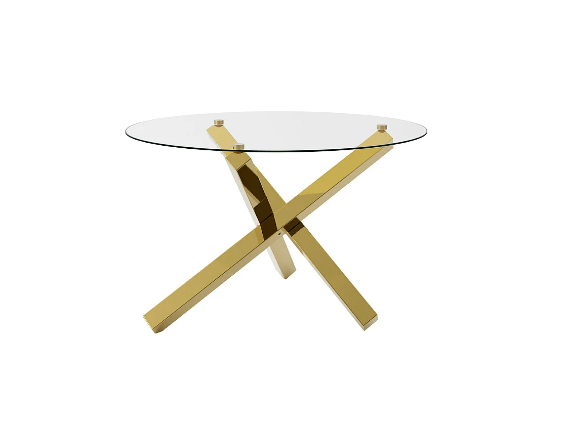 San Sebastian Round Dining Table 120cm Clear Glass Top and Polished Gold Metal Base 4 Seater