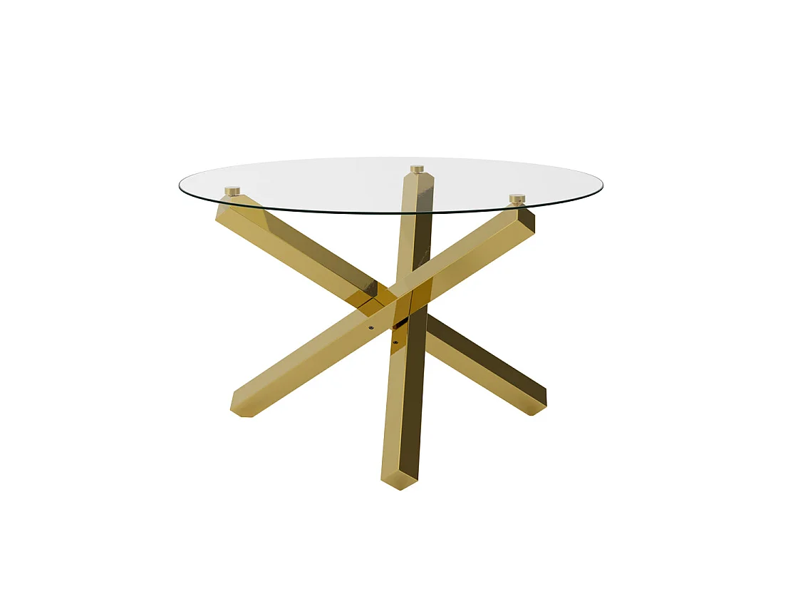 San Sebastian Round Dining Table 120cm Clear Glass Top and Polished Gold Metal Base 4 Seater