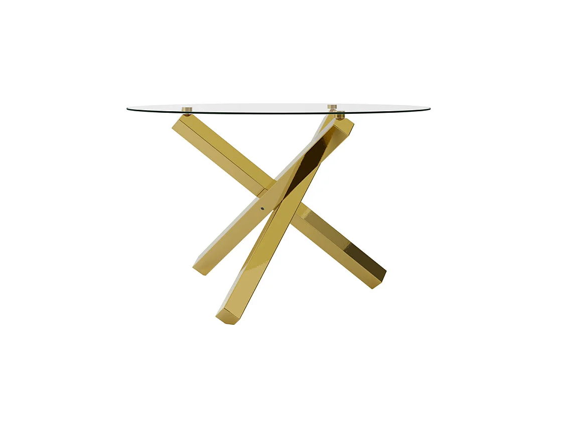 San Sebastian Round Dining Table 120cm Clear Glass Top and Polished Gold Metal Base 4 Seater