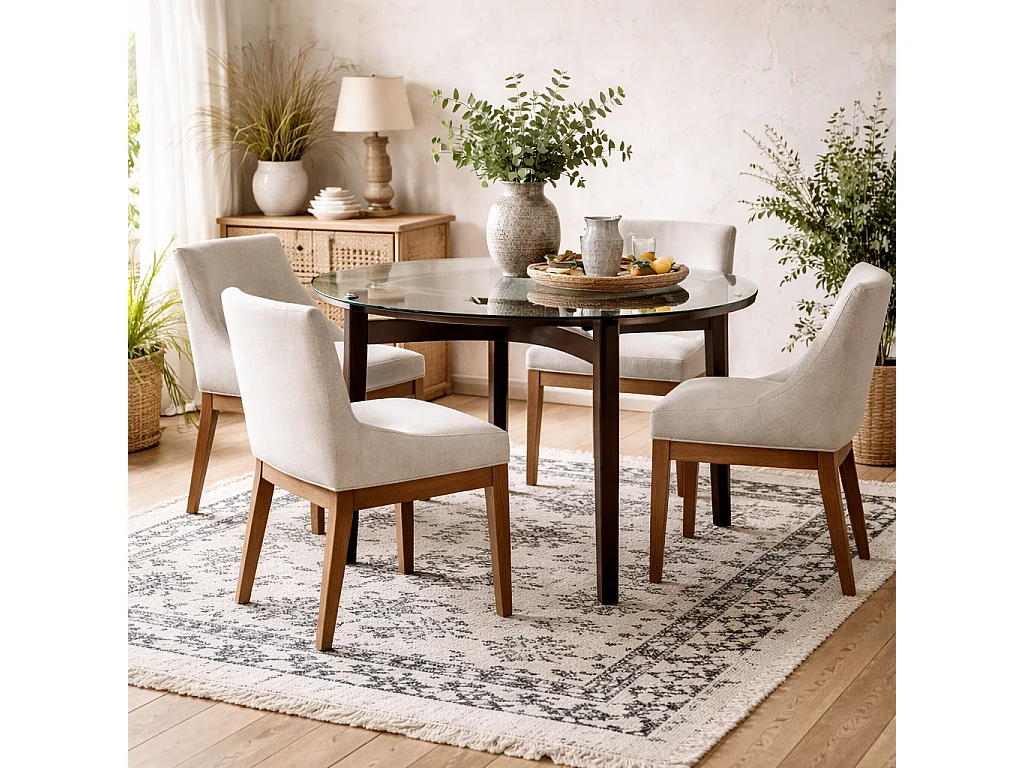 Edenderry Glass Top Dining Table 4 Seater Chocolate Matt Grain Base